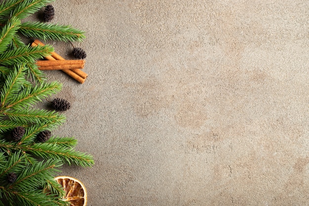 Christmas stone with snow fir tree.