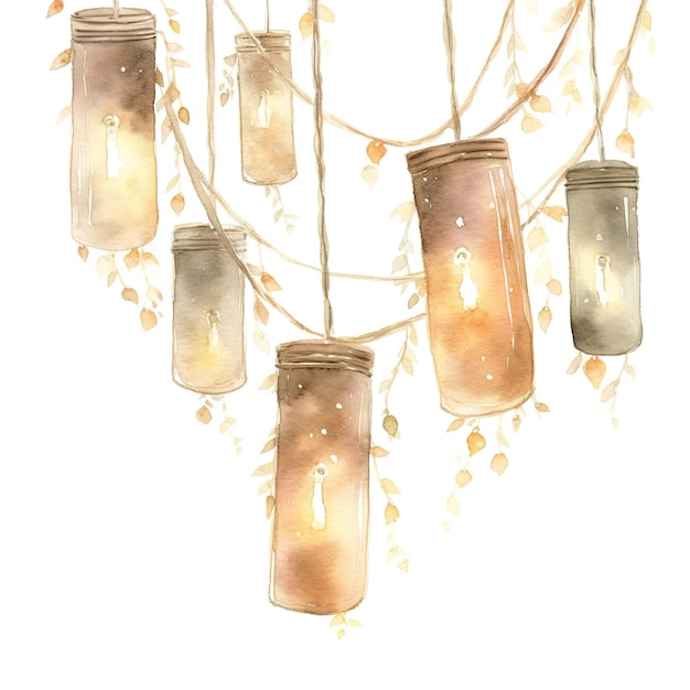 Photo christmas string lights watercolor clipart