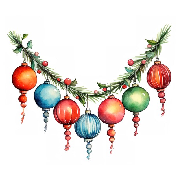 Photo christmas string lights watercolor clipart