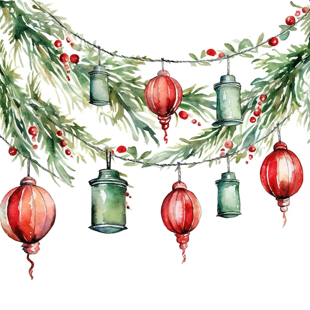 Photo christmas string lights watercolor clipart