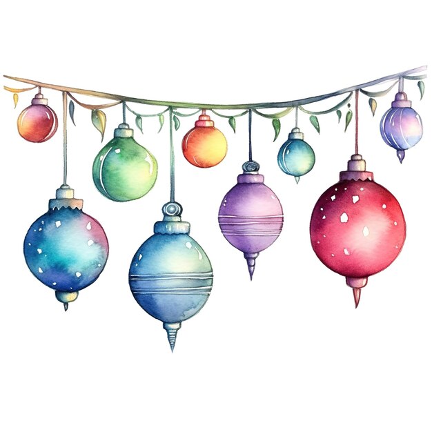 Photo christmas string lights watercolor clipart