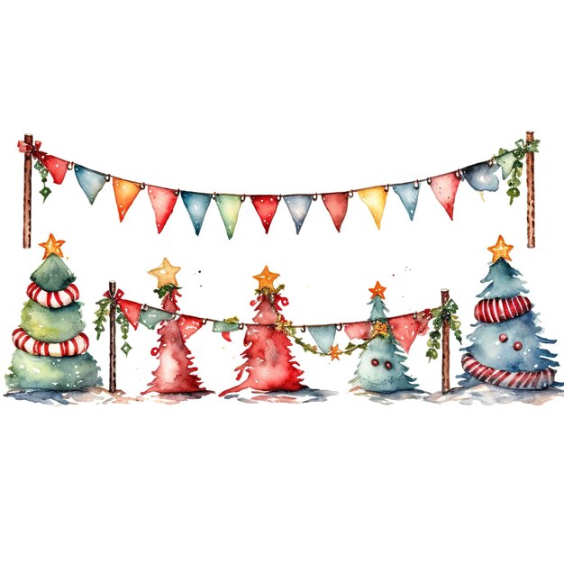 christmas String Lights watercolor clipart