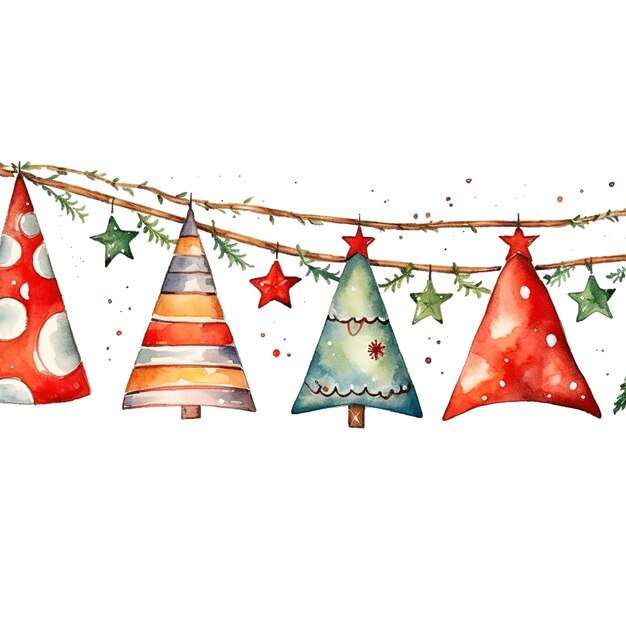 Photo christmas string lights watercolor clipart