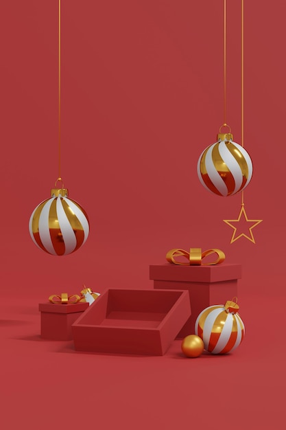 Christmas studio table room product display with copy space 3D illustration