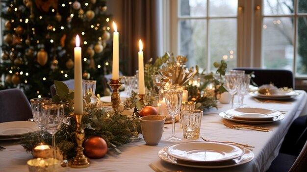 Christmas table decor holiday tablescape and dinner table setting formal event decoration for New Year family celebration English country and home styling inspiration