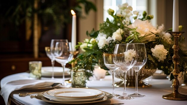クリスマステーブルの装飾休日のテーブルスケープとディナーテーブルセッティング新年の家族のお祝いのためのフォーマルイベントの装飾英国のカントリーとホームスタイリングのインスピレーション