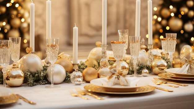 Photo christmas table decorations in gold