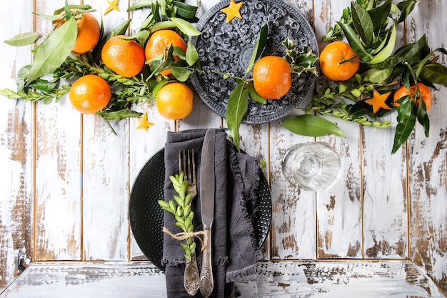 Christmas table decorations with clementines