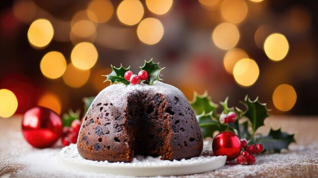 Christmas table graced by plum pudding