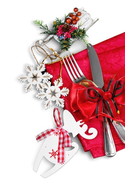 Christmas table place setting with christmas decorations (with easy removable sample text)