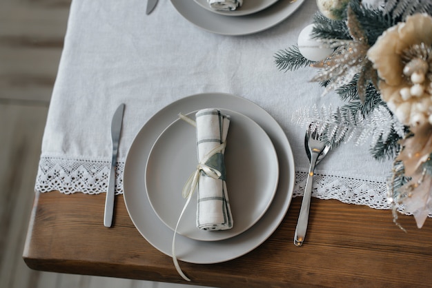 Christmas table setting. Decor Holiday.