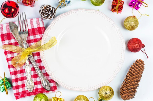 Christmas table setting with christmas decorations