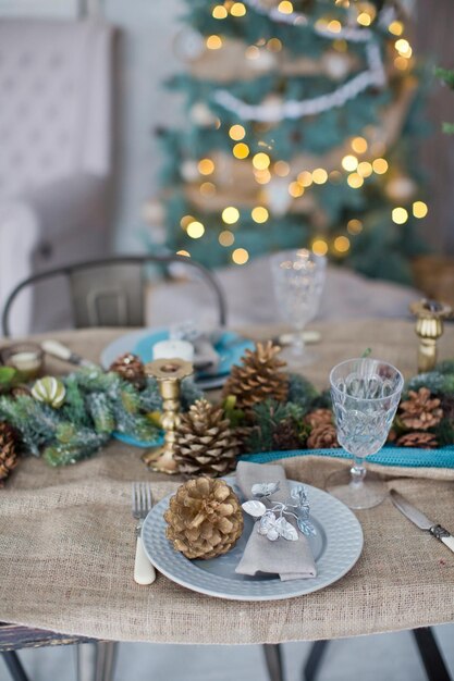 Christmas table with rustic decorations