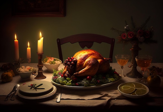 Christmas table with turkey AI Generated