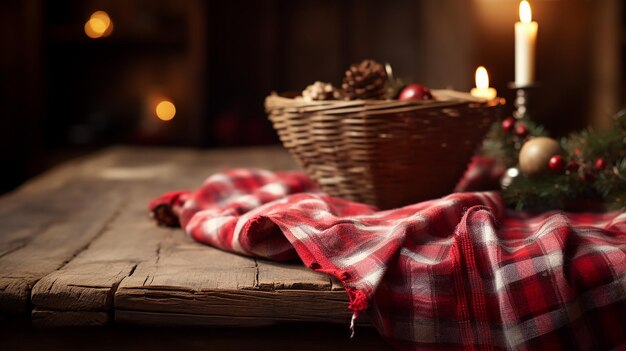 Christmas Tablecloth on Rustic Table