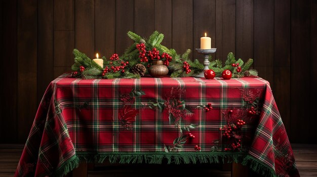 Photo christmas tablecloth over rustic table