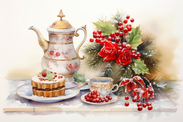 Christmas tea watercolor