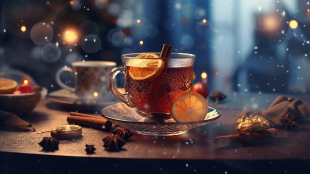 A Christmas Tea with Cinnamon and Spices.Generative AI