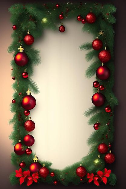 Christmas template with a decorations and spruce