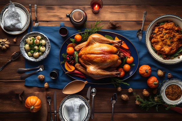 Photo christmas or thanksgiving turkey on rustic wooden table ai generative