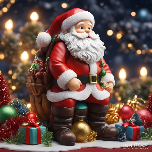 Photo christmas theme decorative background with santa claus figurine