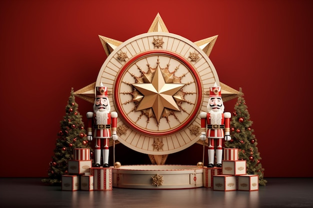 Christmas theme of geometric podium for product with nutcracker 3d illustration Generated AI