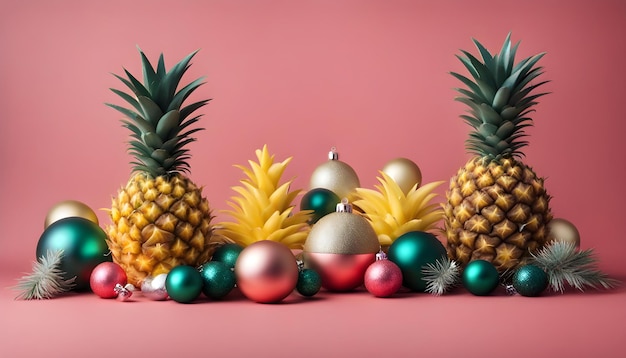 Christmas theme made of pineapples and christmas decoration