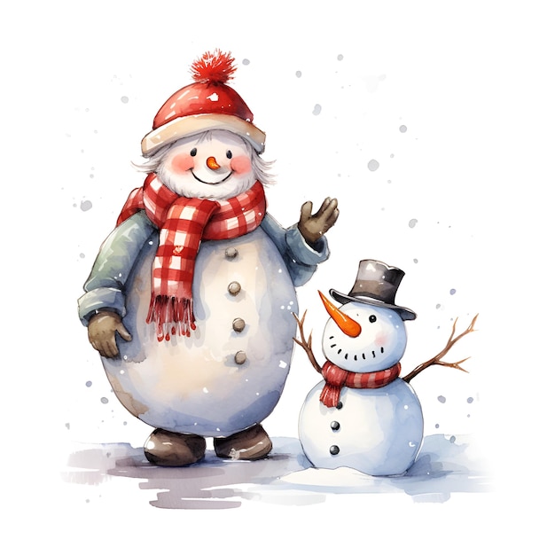 Christmas theme with Santa and snowman on white background