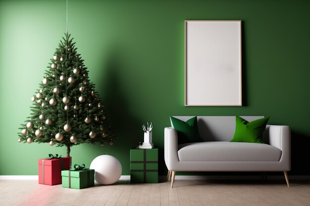 Christmas themed green room with wall mockup