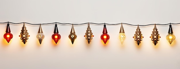 Рождественские тематические лампы и гирлянды с уютными праздничными огнями. Рождественское украшение с блестящими игрушками. Сгенерировано AI.