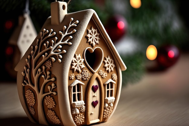 Christmas themed ornaments typical holiday characteristics wooden residences