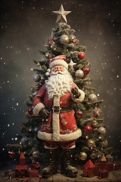 Christmas themed postcard Xmas decoration Xmas tree Santa Claus