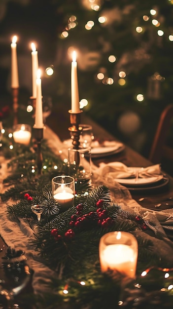 Christmas themed table with candle lights