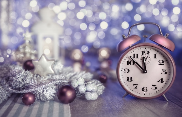 Christmas time with clock and decoration