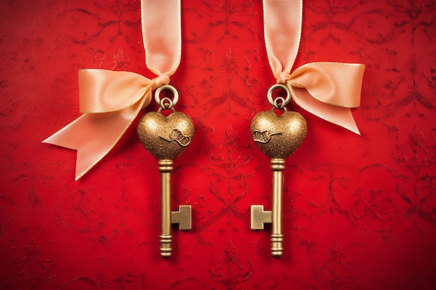 Photo christmas tow vintage key and ball on red