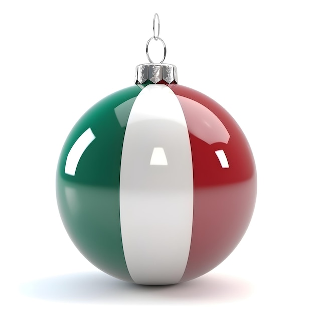 Christmas toy ball in colors of Italy flag isolated on white background