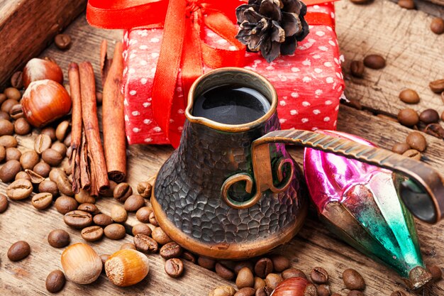 Christmas toy and fragrant coffee