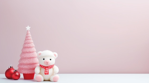 Christmas toy in the table flat lay minimalist background