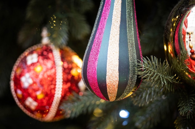 Christmas toys on the Christmas tree, beauty and comfort