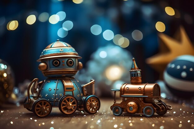 Christmas toys in retro style background xmas