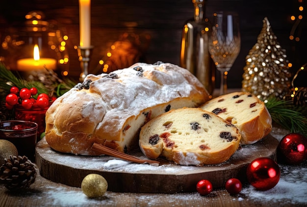 Christmas traditional fruit bread stollen