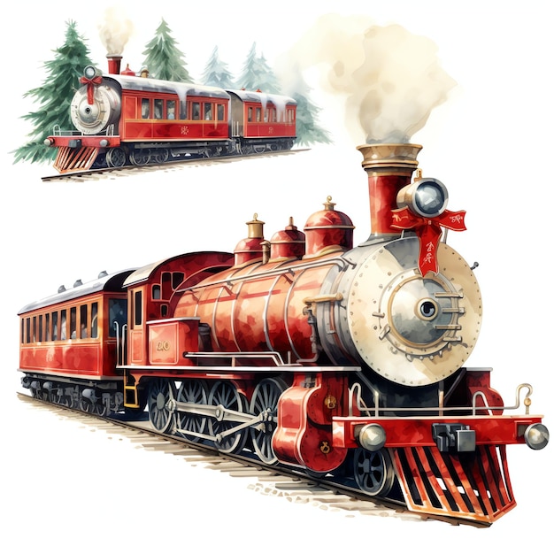 Christmas Train Set watercolor winter