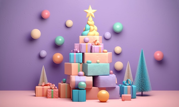 Christmas tree 3D gradient pastel background