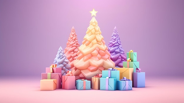 Christmas tree 3D gradient pastel background