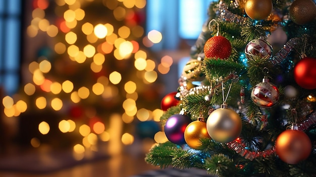 Christmas Tree Adorned with Colorful Ornaments