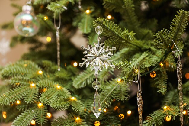 Premium Photo  Christmas tree adorned with sparkling decorations casting a festive glow a 