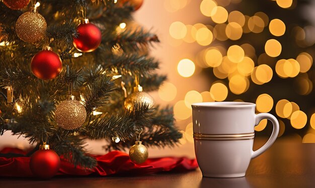 Photo christmas tree_and coffee mug