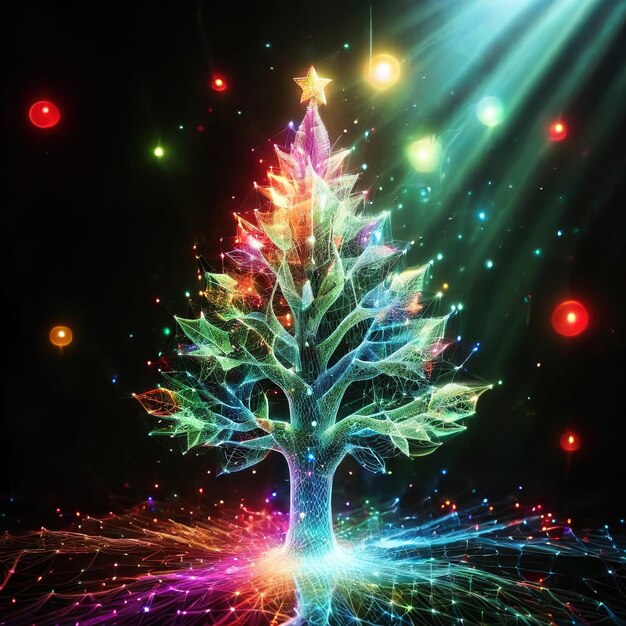 Photo christmas tree artificial intelligence virtual digital online representation cyberspace data repre