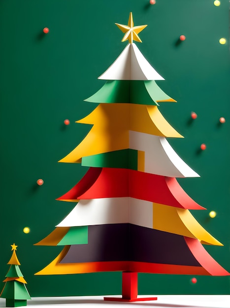 Christmas tree background knolling papercut style neutral tones Generative AI Generated