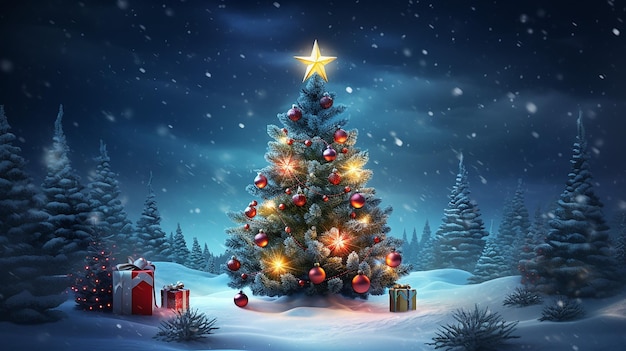 Christmas tree background in night winter